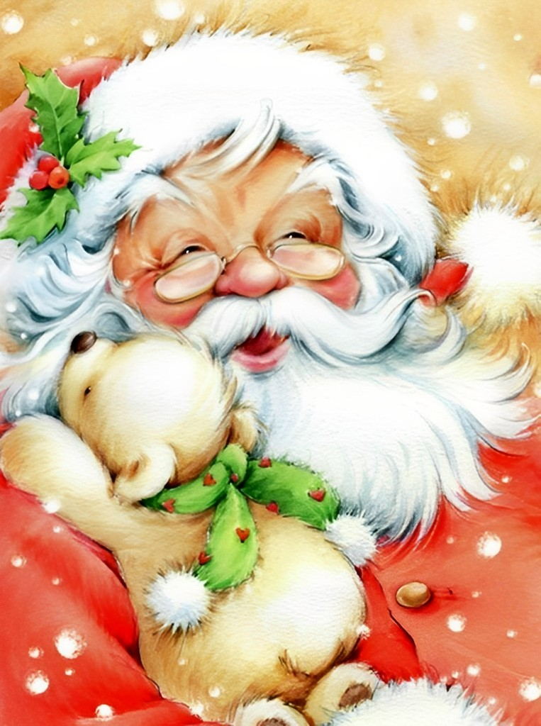 Glimlachende Kerstman met Ronde Bril Diamond Painting