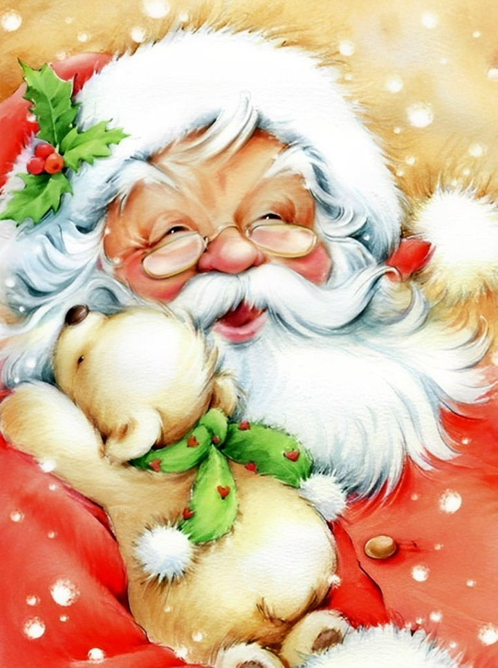 Glimlachende Kerstman met Ronde Bril Diamond Painting