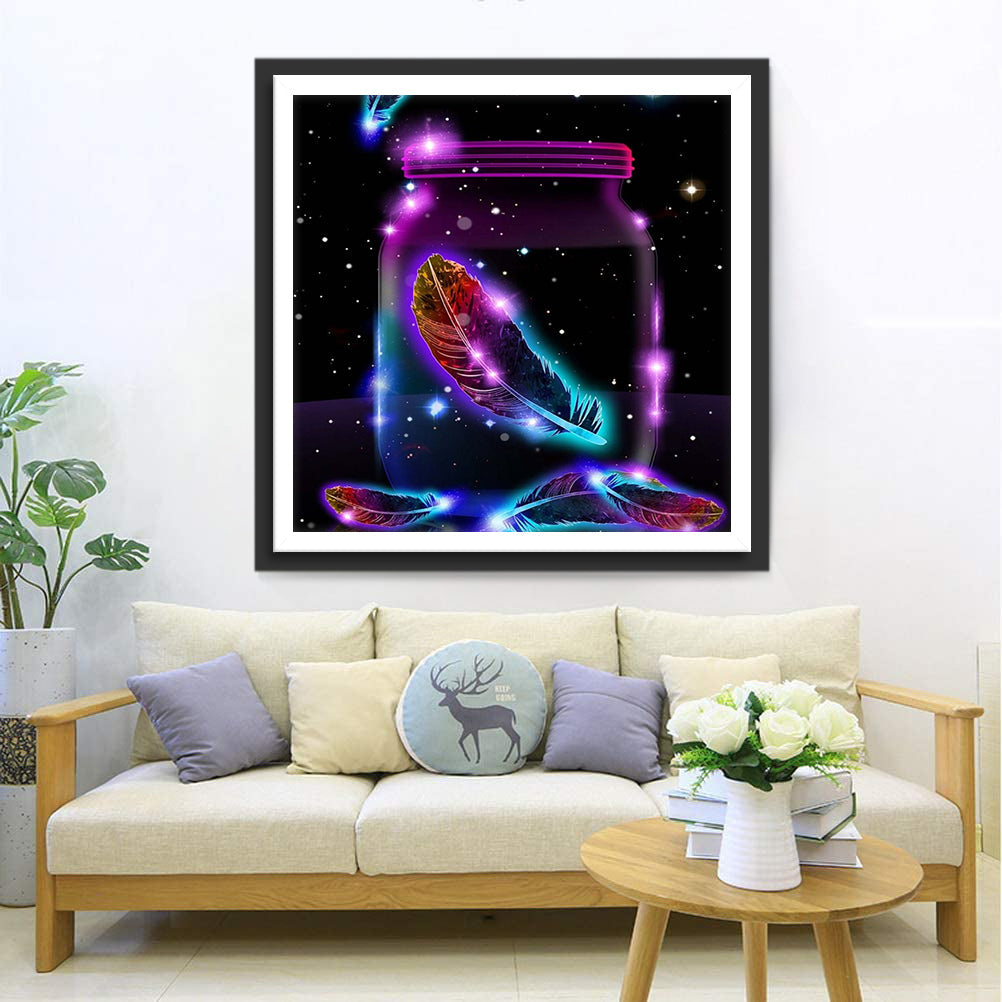 Gloeiende Veren in Sterrenpot Diamond Painting