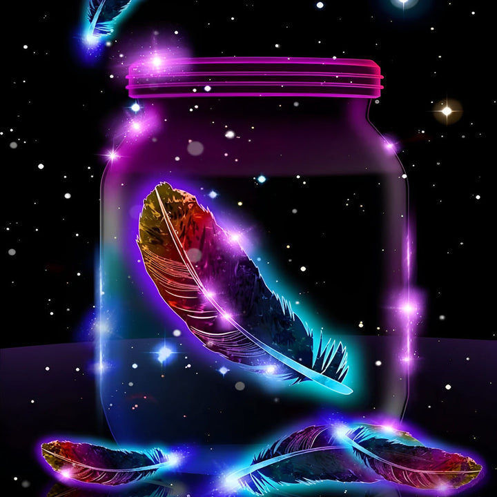 Gloeiende Veren in Sterrenpot Diamond Painting