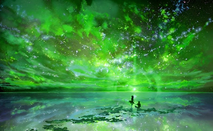 Groen Lichtweelde boven Spiegelend Meer Diamond Painting