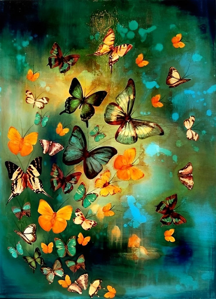 Groene, Gele en Kleurrijke Vlinders Diamond Painting