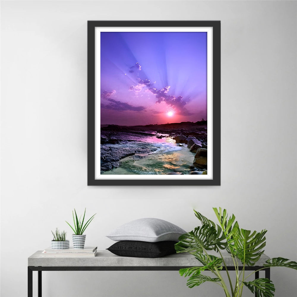 Groots Verbluffend Avondzontafereel bij Zee Diamond Painting