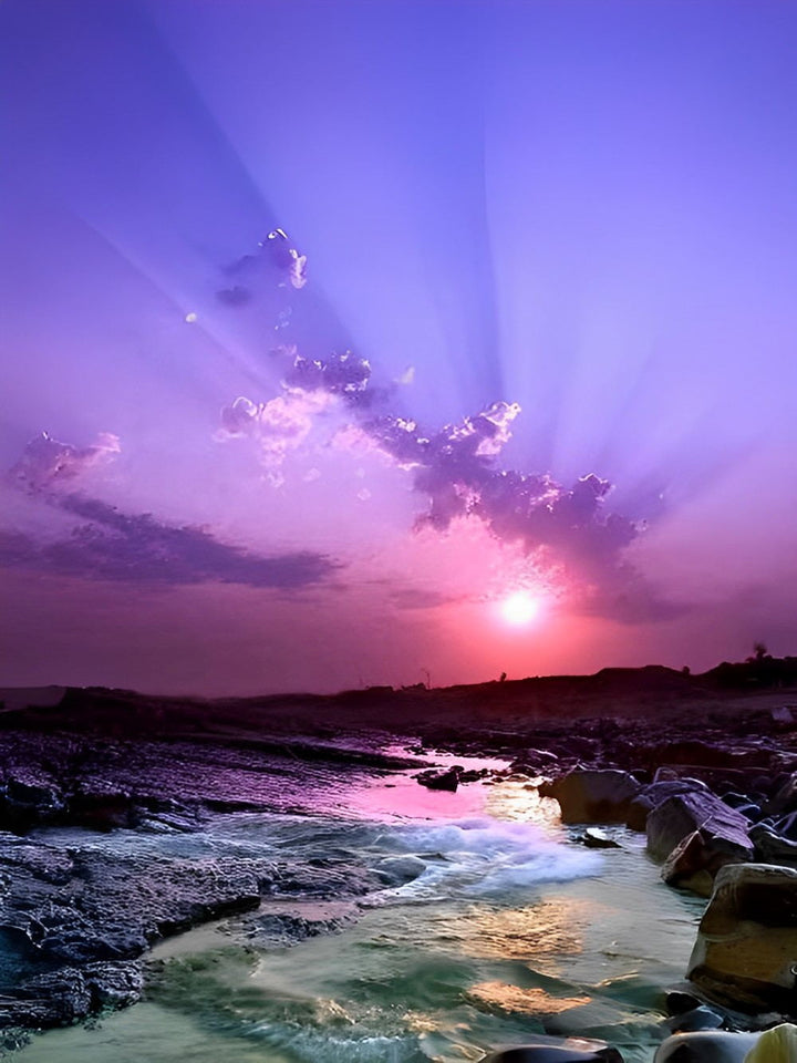 Groots Verbluffend Avondzontafereel bij Zee Diamond Painting