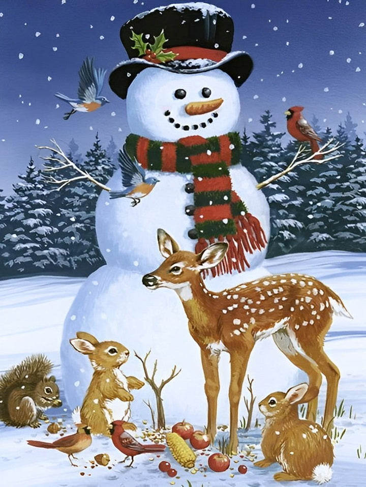 Herten en Vogels rond Glimlachend Winterwezen Diamond Painting