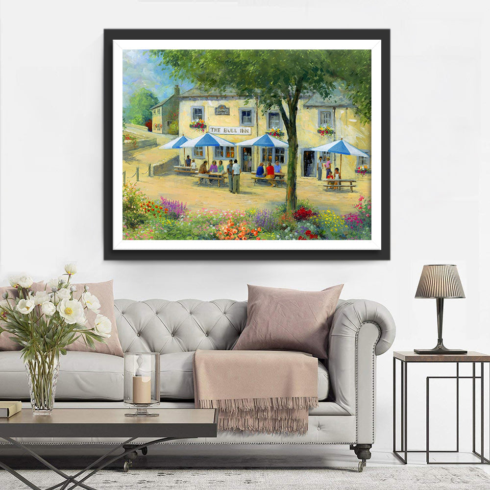 Het Bruisende Leven rond 'The Bull Inn' onder de Zon Diamond Painting
