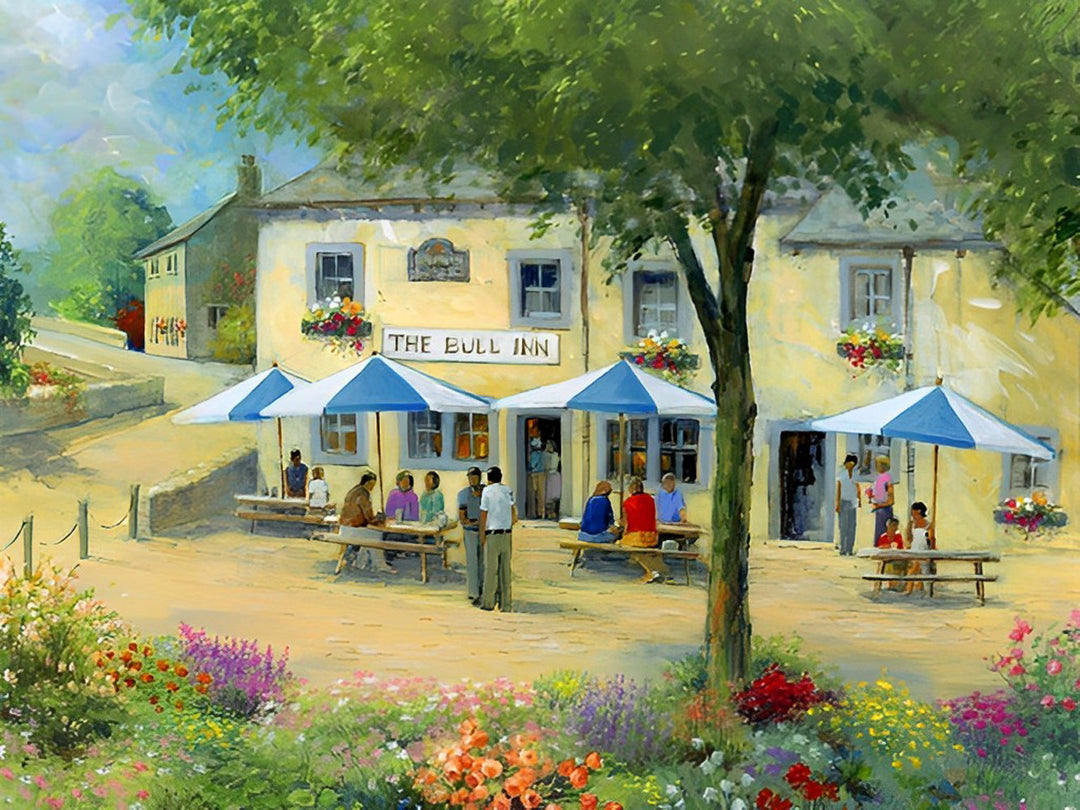 Het Bruisende Leven rond 'The Bull Inn' onder de Zon Diamond Painting