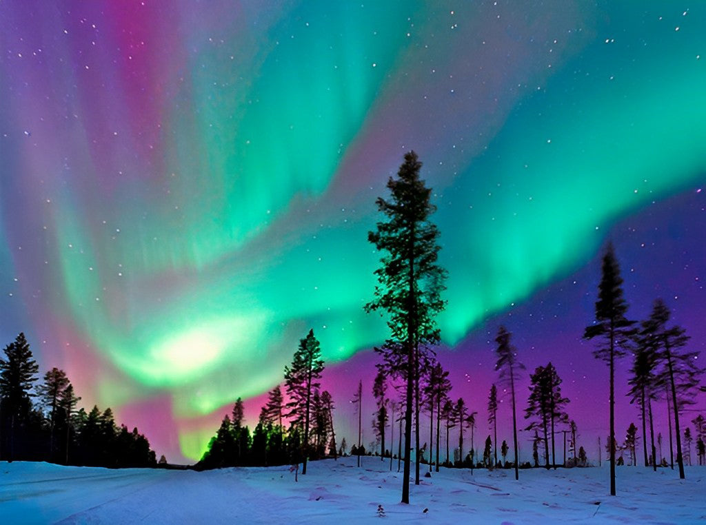 Het Gloeiend Noorderlicht Boven de Sneeuwvlakte Diamond Painting