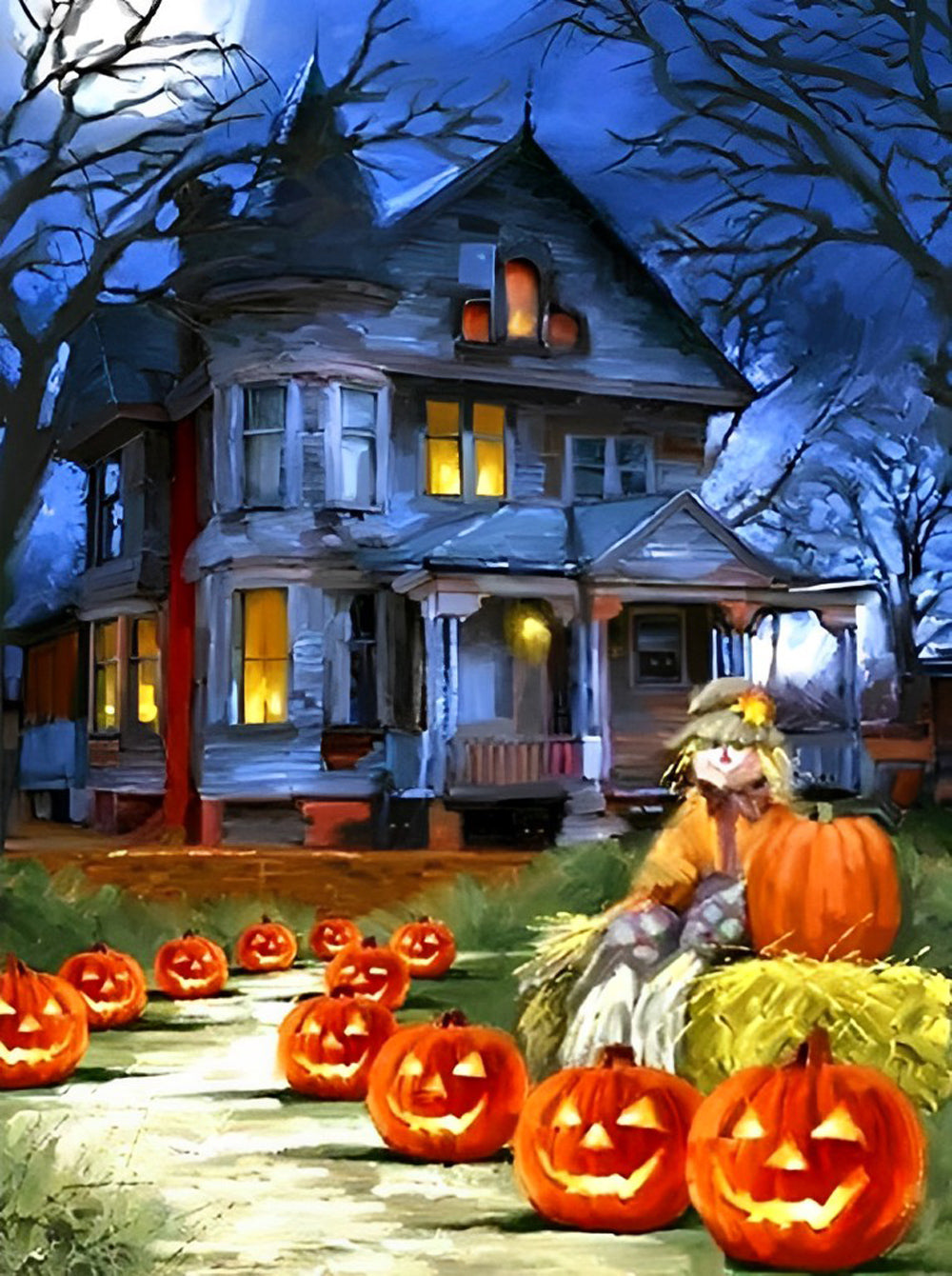 Het Griezelige Huis en het Leuke Pompoenmeisje Diamond Painting