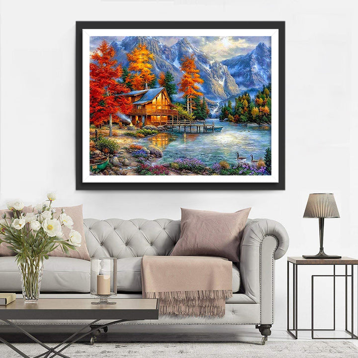 Het Hutje aan het Meer tussen de Bergen Diamond Painting