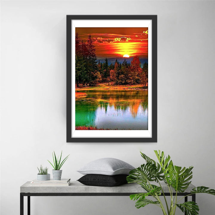 Het Kalme Meergezicht met de Kleurrijke Hemel Diamond Painting