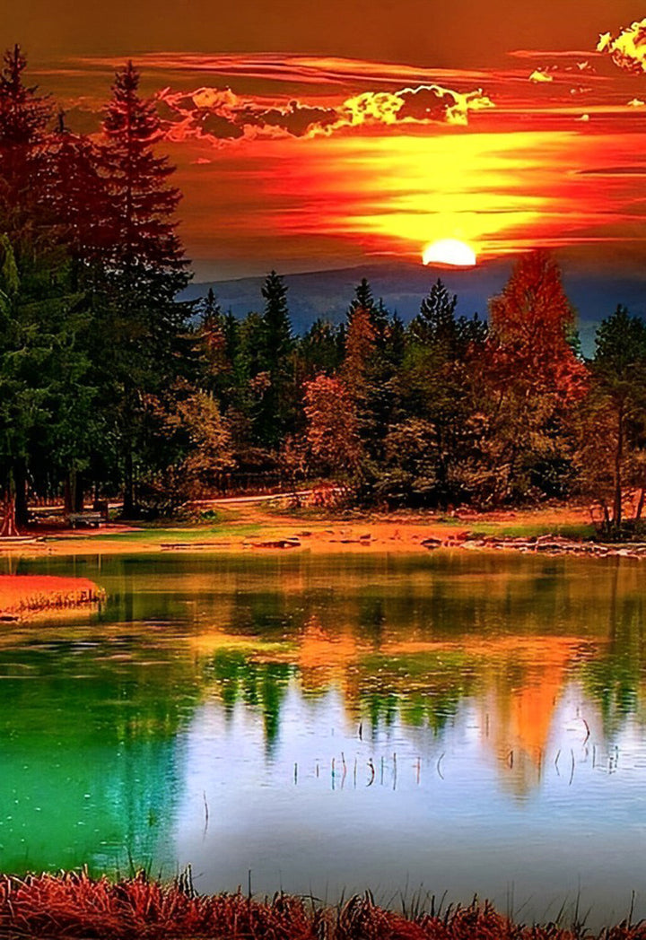 Het Kalme Meergezicht met de Kleurrijke Hemel Diamond Painting