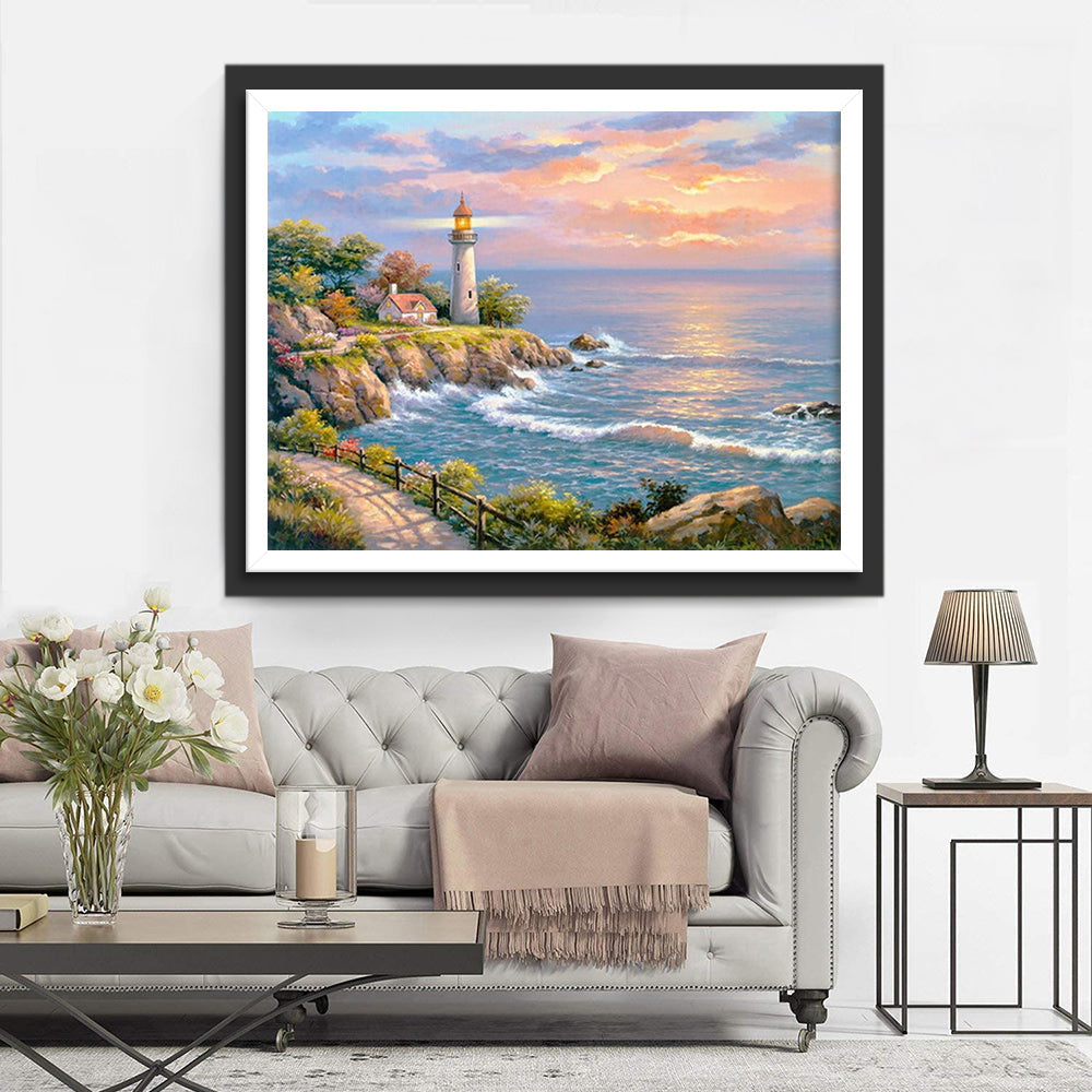Het Schitterende Kustgezicht met Vuurtoren Diamond Painting