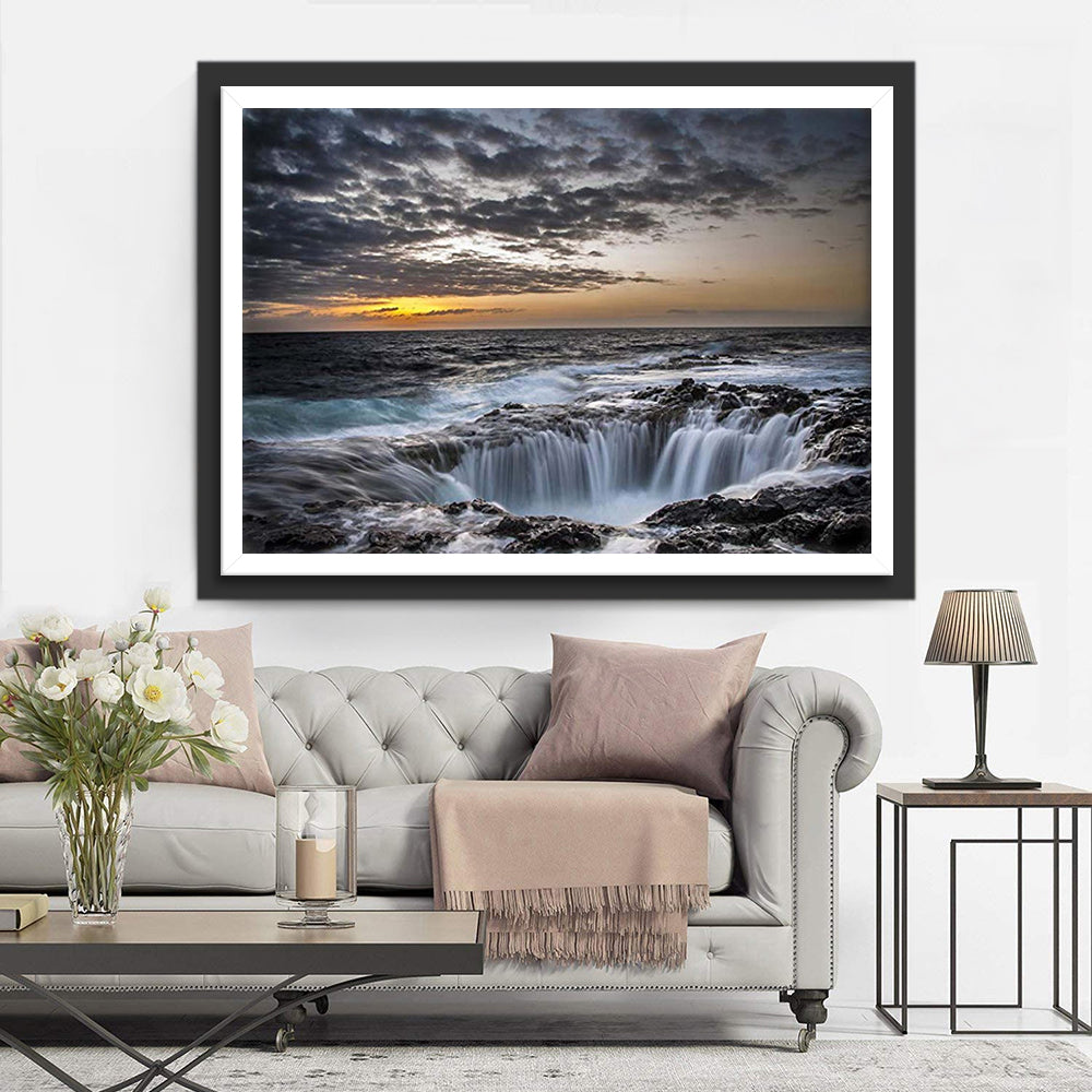 Het Spektakel van de Golven en Wolken aan Zee Diamond Painting