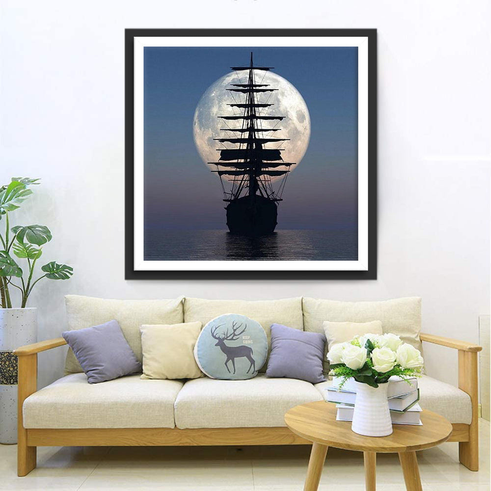 Het Zeilschip voor de Volle Maan Diamond Painting