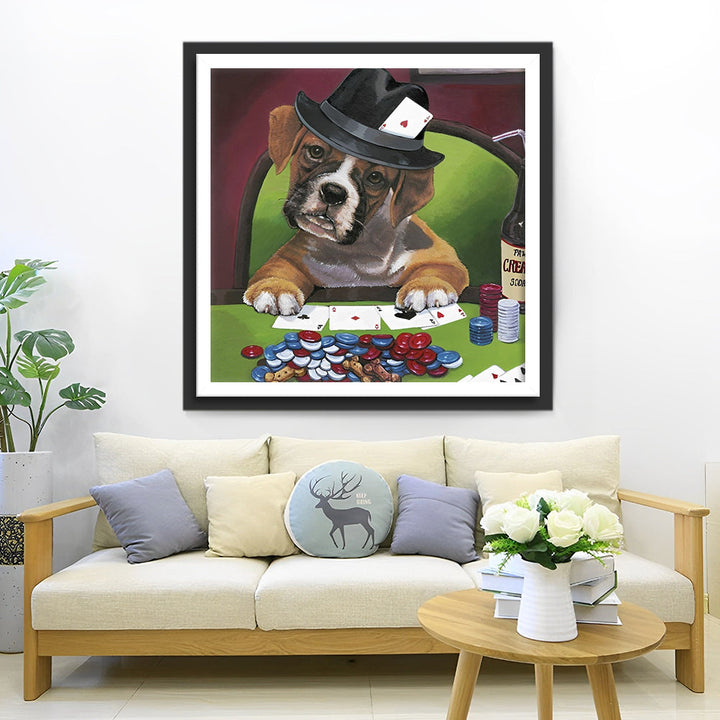 Hond Speelt Poker Diamond Painting