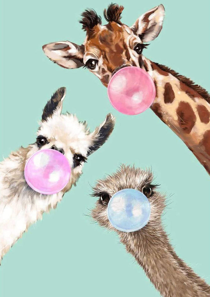 Hond, Struisvogel en Giraffe Blazen Kauwgom Diamond Painting