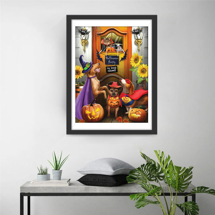 Hondjes Verwelkomen Halloween Diamond Painting