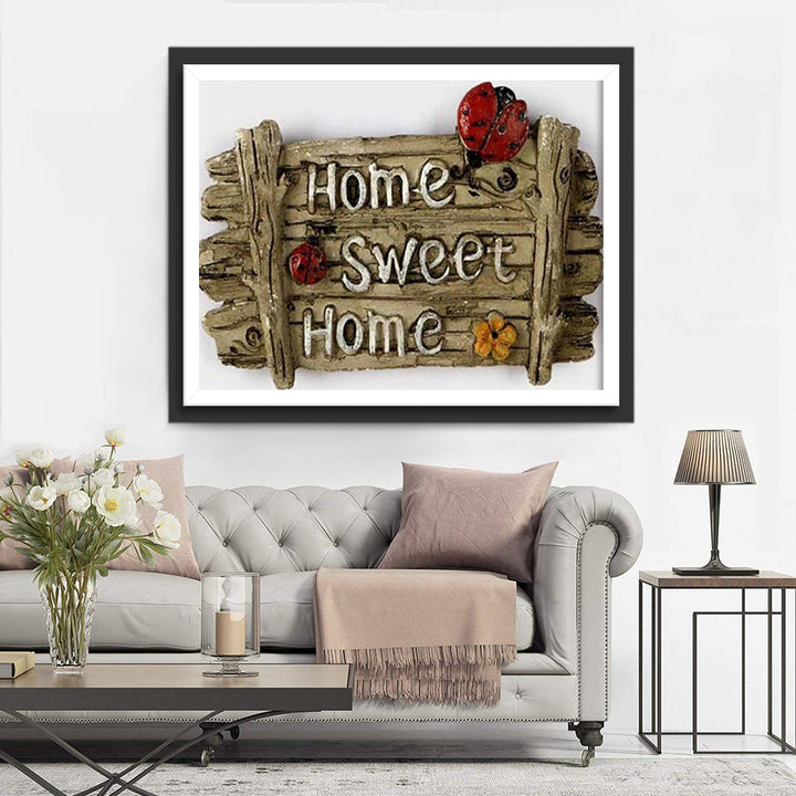 Houten Bord met Lieveheersbeestjes en Bloemen Diamond Painting