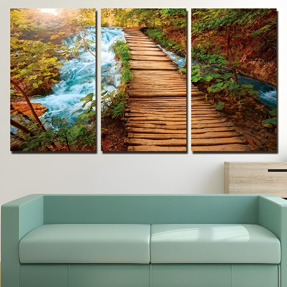 Houten Pad langs een Helderwaterige Beek 3 Platen Diamond Painting