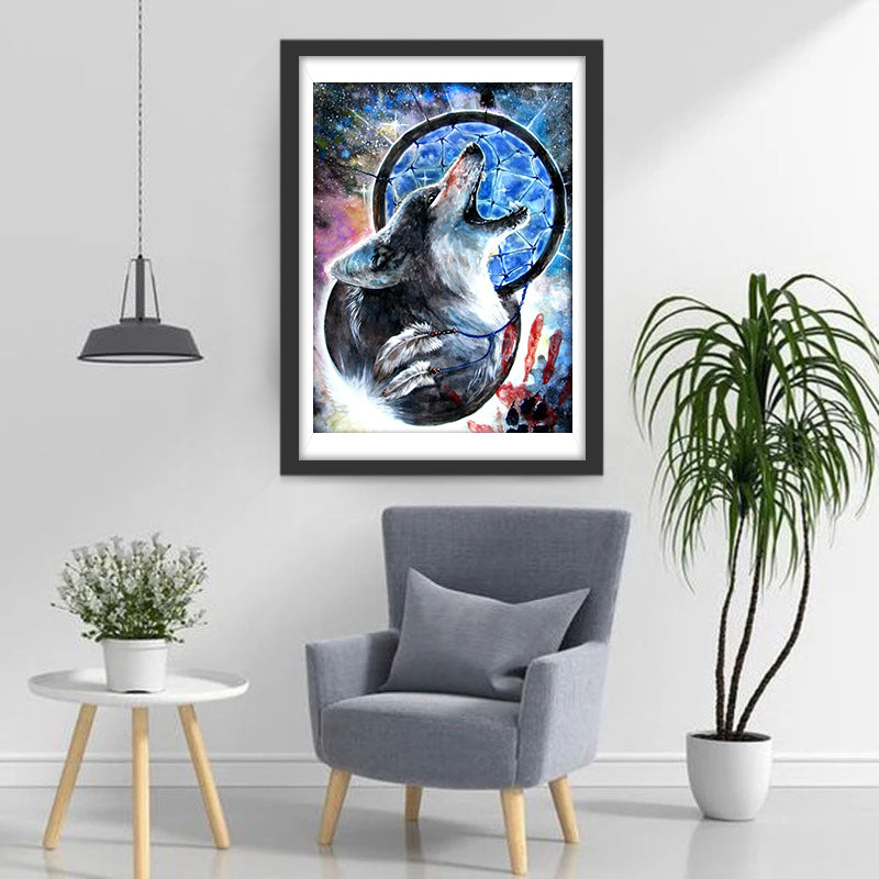 Huilende Wolf bij Dromenvanger Diamond Painting