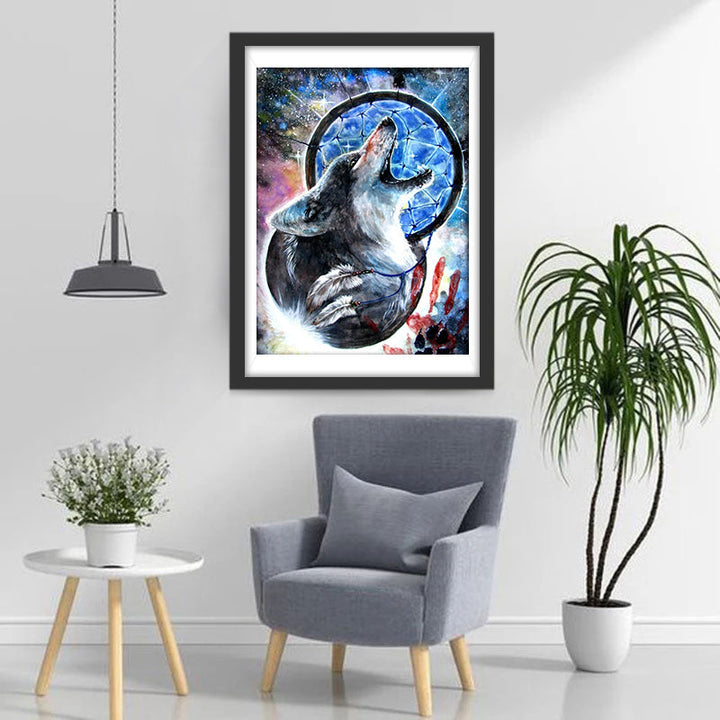 Huilende Wolf bij Dromenvanger Diamond Painting