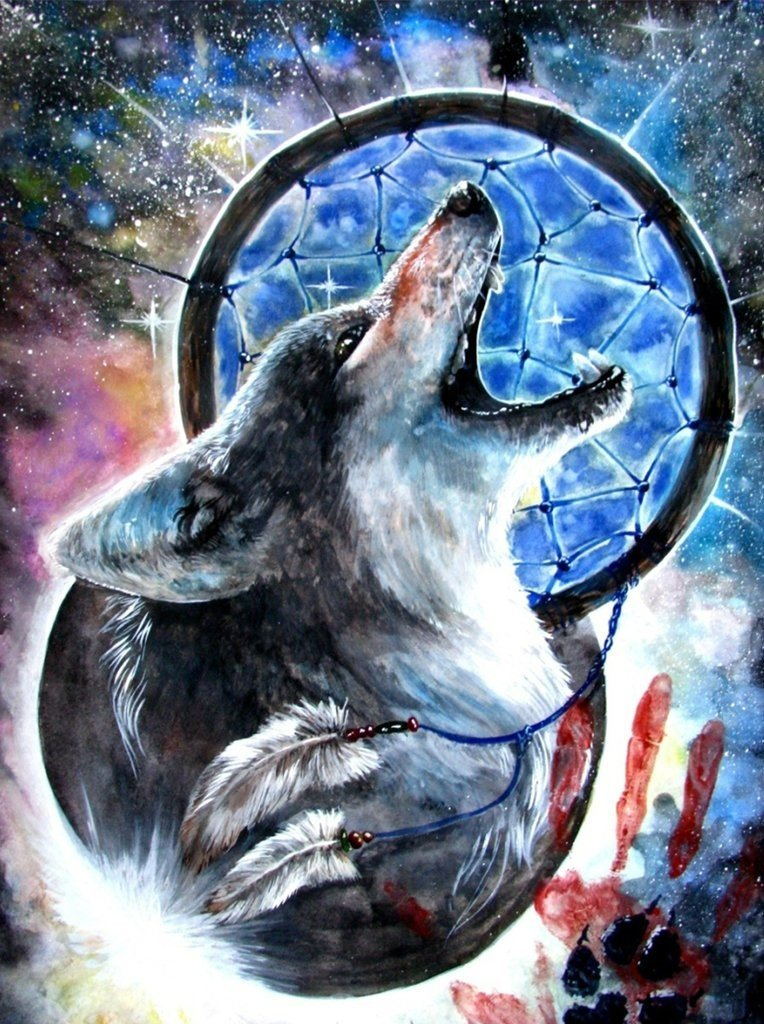 Huilende Wolf bij Dromenvanger Diamond Painting