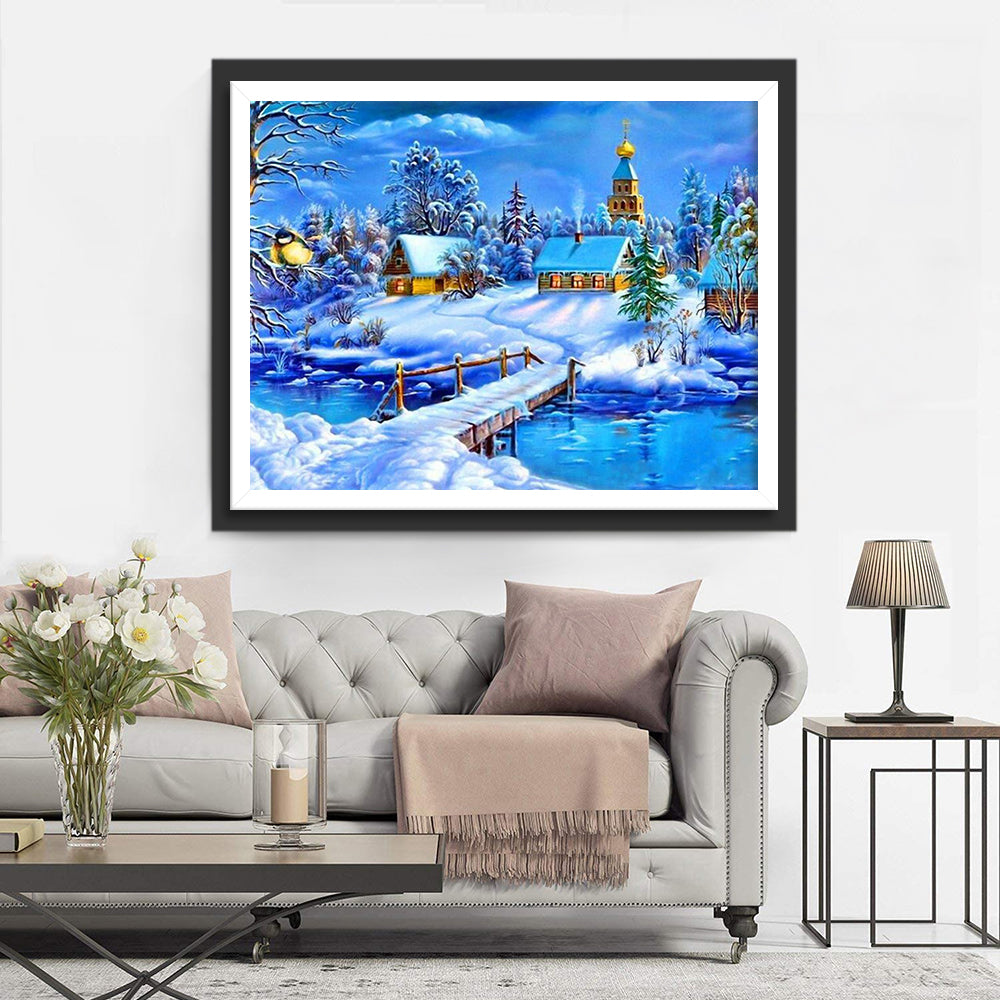 Huizen in de Sneeuw Diamond Painting