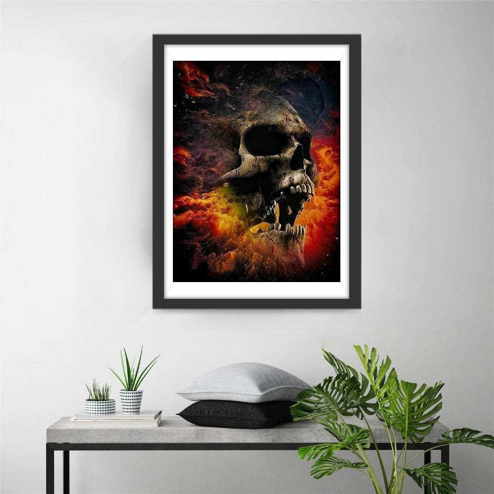 Indrukwekkende Schedel in Vlammenvuur Diamond Painting