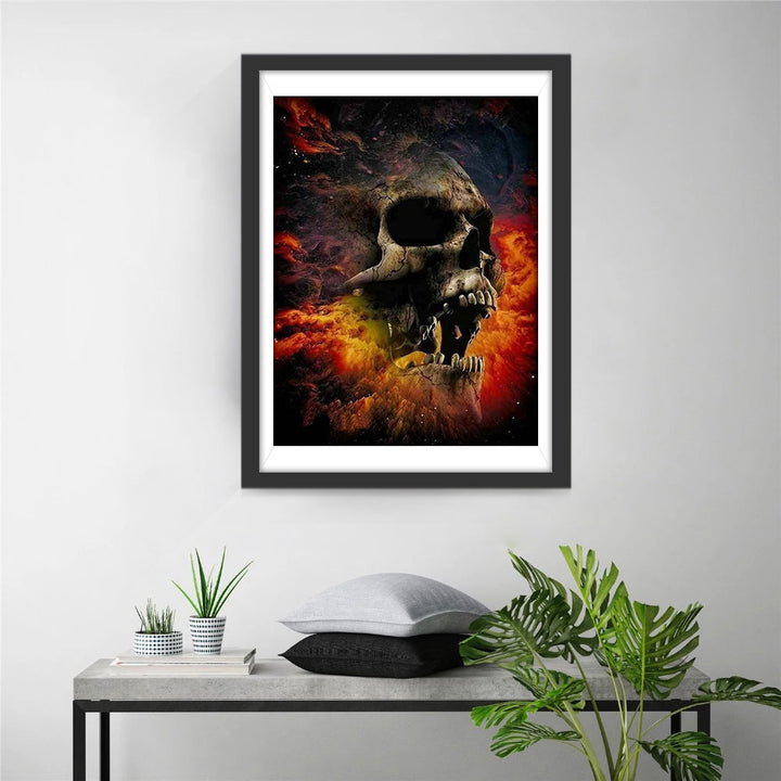 Indrukwekkende Schedel in Vlammenvuur Diamond Painting