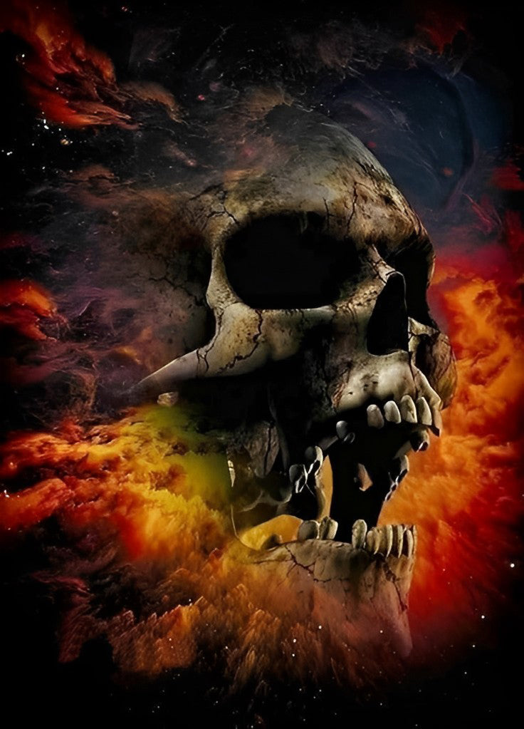 Indrukwekkende Schedel in Vlammenvuur Diamond Painting