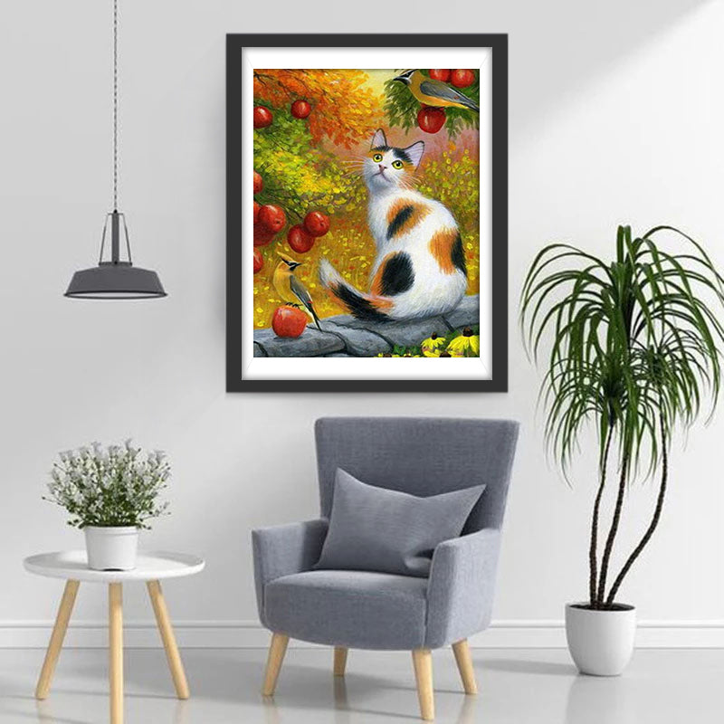Kat en Vogel tussen de Tomaten Diamond Painting