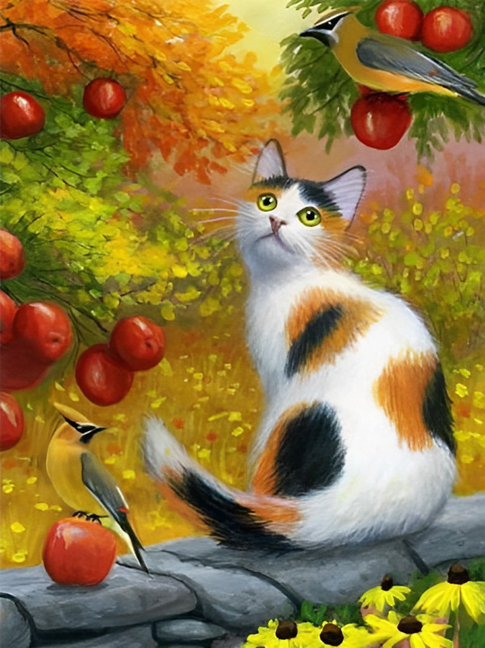 Kat en Vogel tussen de Tomaten Diamond Painting