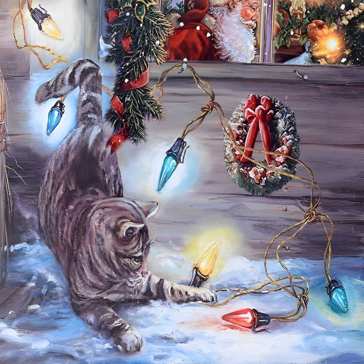 Kat met Kerstlichtjes Diamond Painting