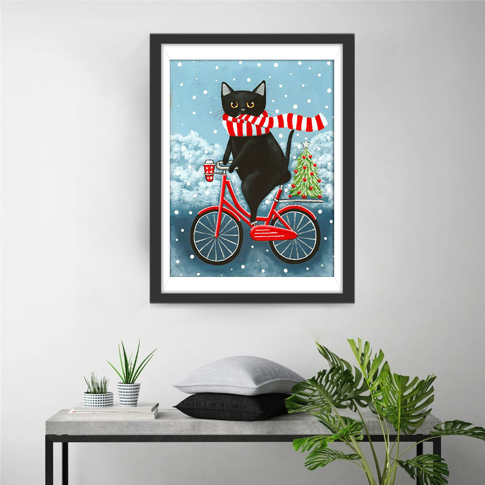 Kat op Fiets Diamond Painting