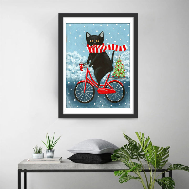 Kat op Fiets Diamond Painting