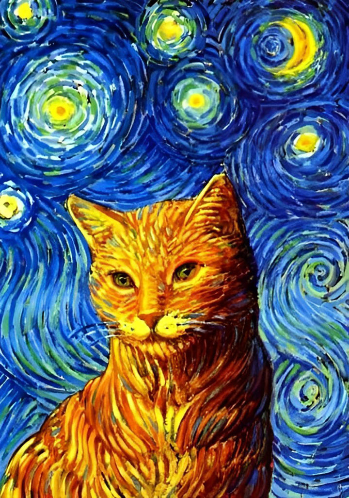 Kat van Van Gogh in Sterrennacht Stijl Diamond Painting