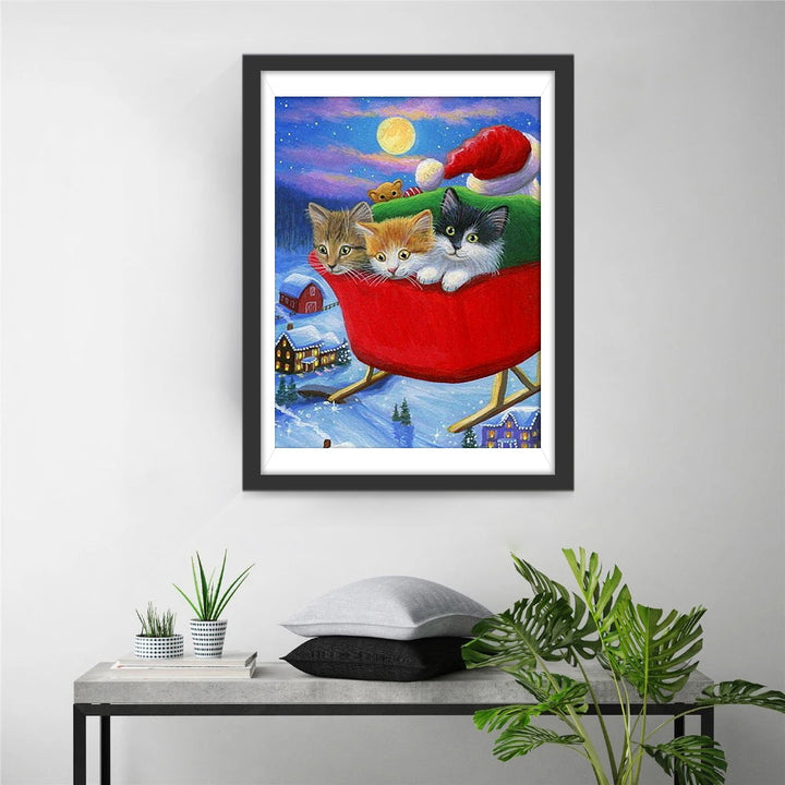 Katten in Sinterklaos' Slee Diamond Painting