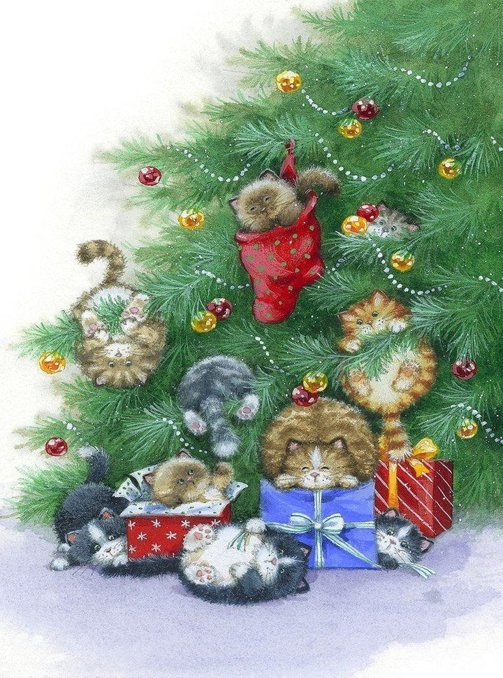 Katten onder de Kerstboom Diamond Painting