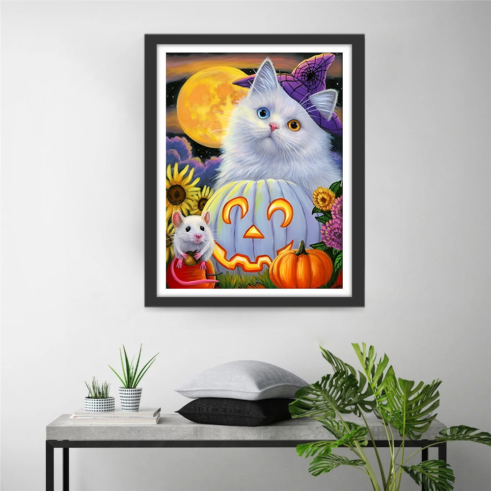 Kattje, Muisje en hun Halloween-pompoen Diamond Painting