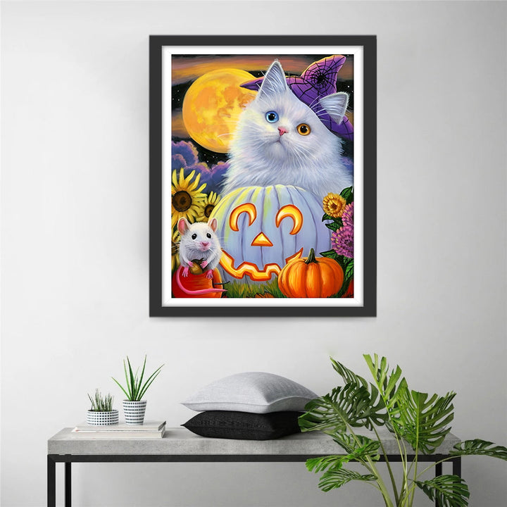 Kattje, Muisje en hun Halloween-pompoen Diamond Painting