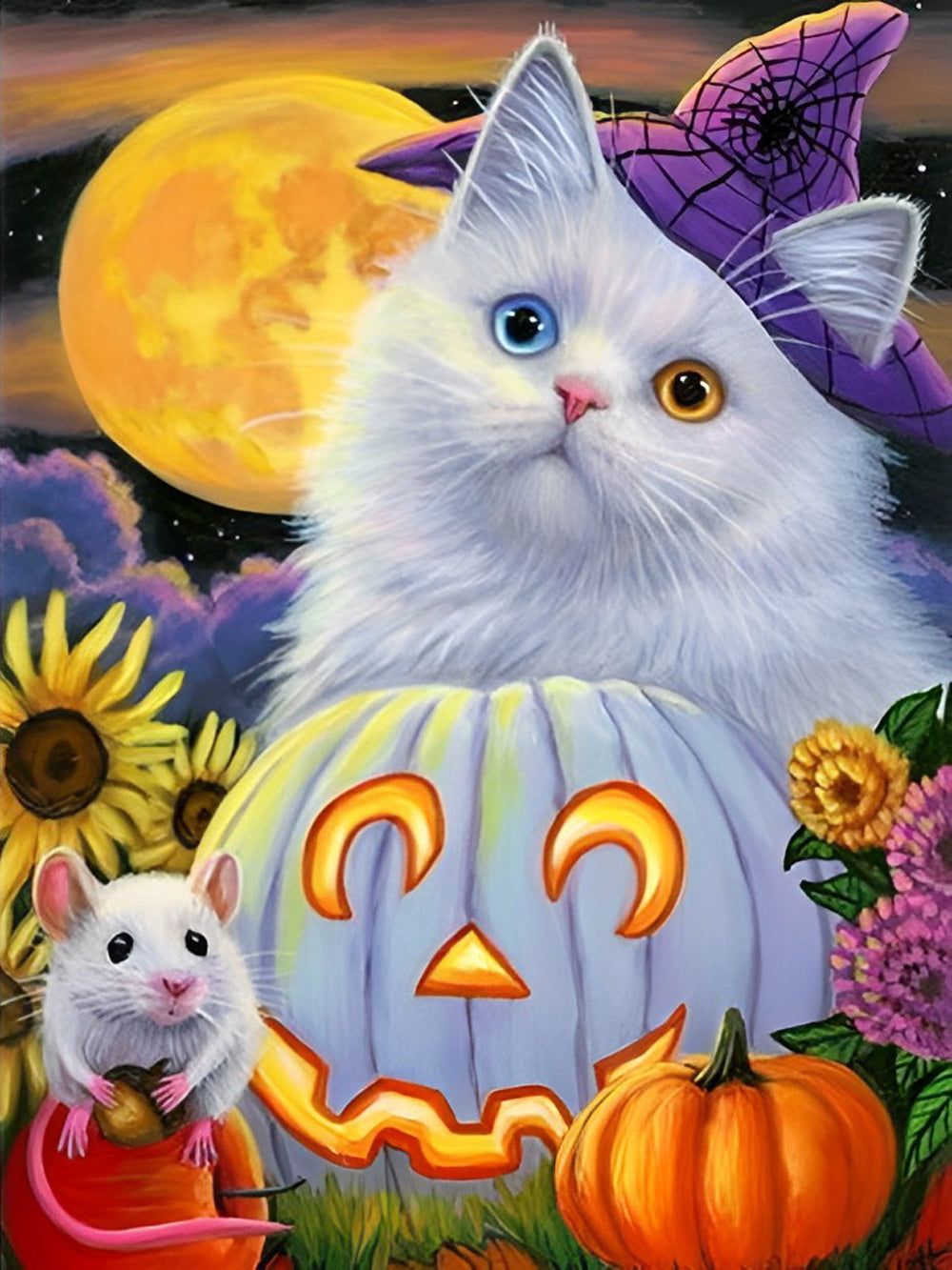 Kattje, Muisje en hun Halloween-pompoen Diamond Painting