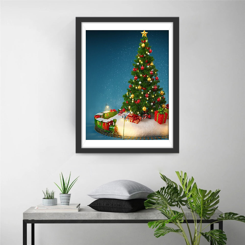 Kerstboom, Lichtjes, Ster, Geschenken en Kersttrein Diamond Painting