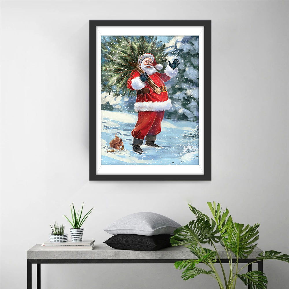 Kerstbrenger met Boom in Winterwondere Wereld Diamond Painting