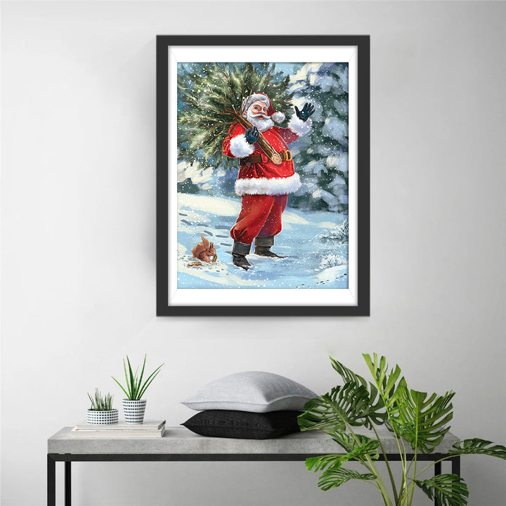 Kerstbrenger met Boom in Winterwondere Wereld Diamond Painting