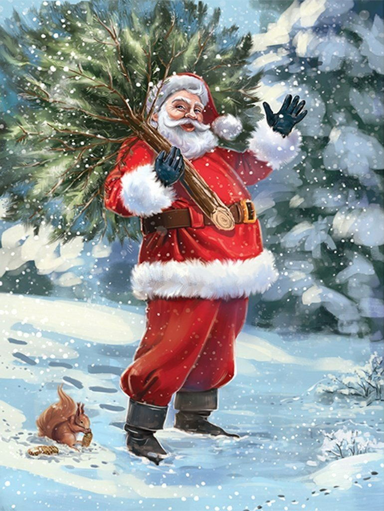 Kerstbrenger met Boom in Winterwondere Wereld Diamond Painting