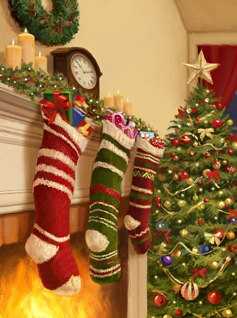 Kerstkousen aan de Schoorsteen Diamond Painting