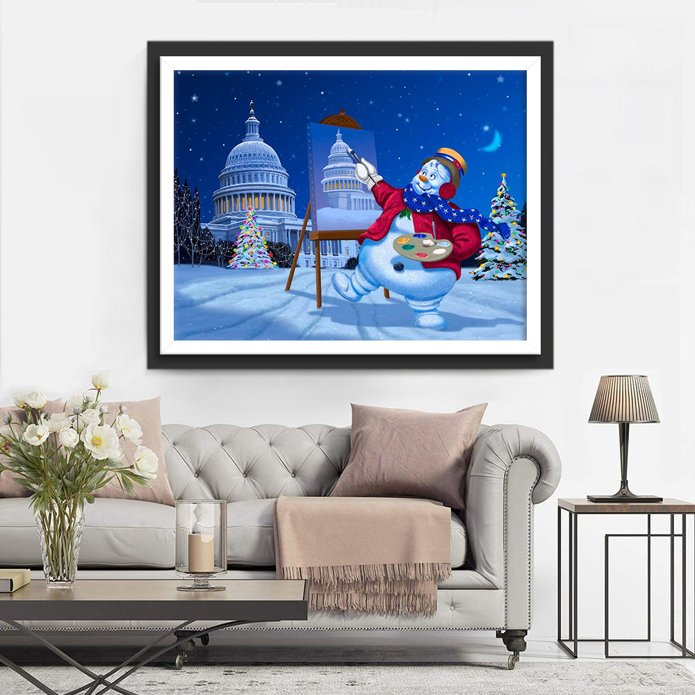 Kerstkunst van de Sneeuwpop Diamond Painting