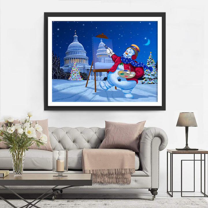 Kerstkunst van de Sneeuwpop Diamond Painting