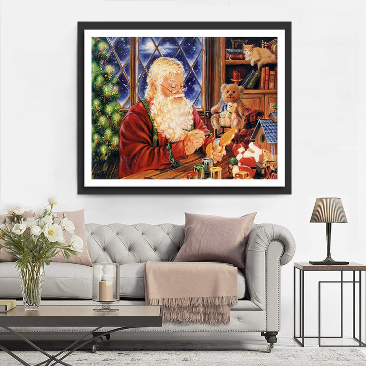 Kerstman aan het Werk in Kerstwerkplaats Diamond Painting